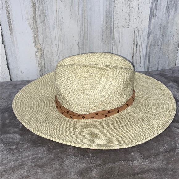 0516 Scala Wide Brim Studded Band Safari Straw Hat - Picture 5 of 8